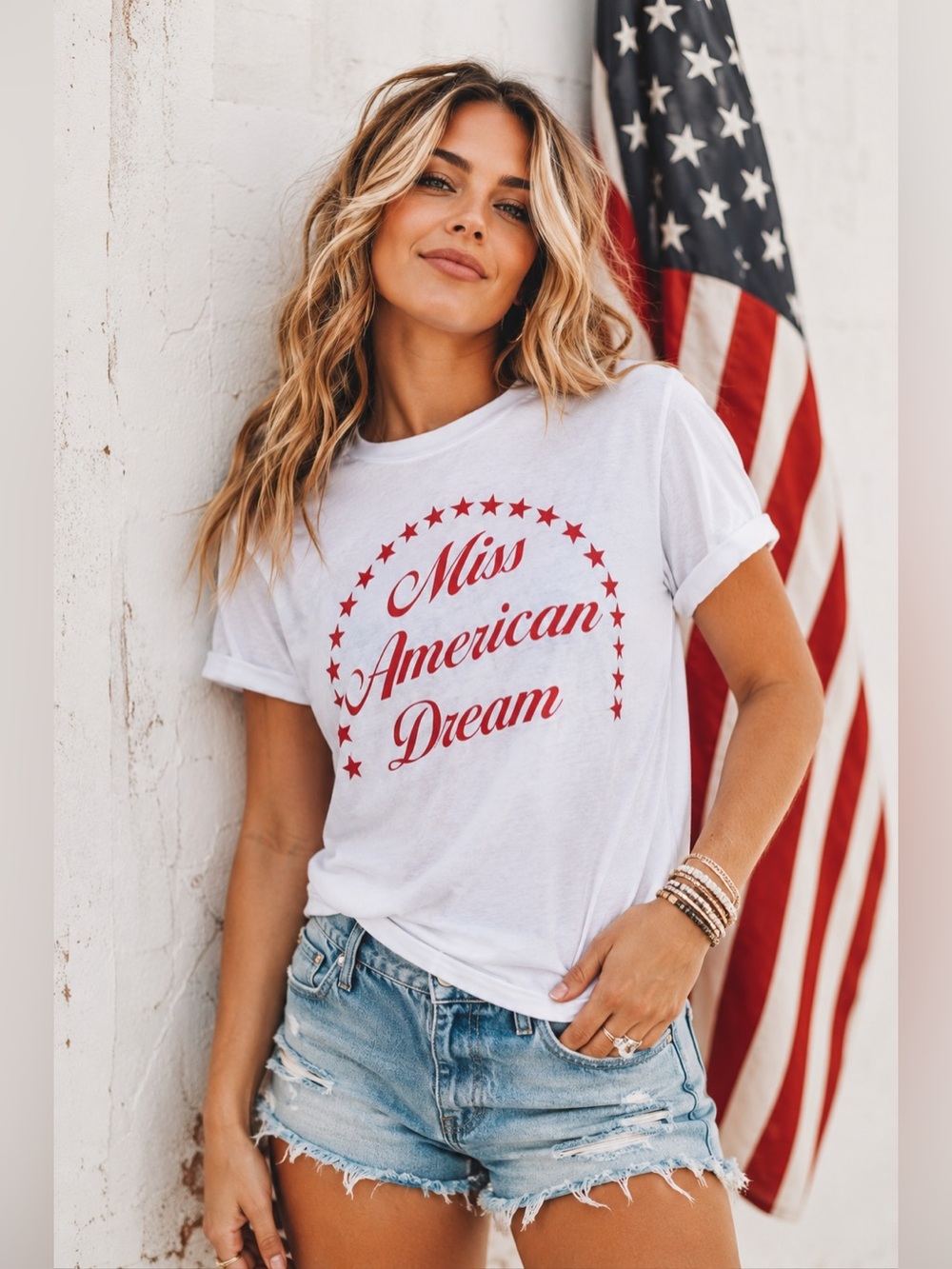 Wildfox Miss American Dream Graphic Tee White Red Patriotic USA NWT S